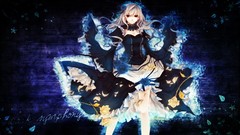 Flowers black blue dark text roses dress red eyes blondes long 