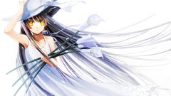 Flowers black summer white dress long hair anime girls yellow 