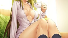 Flowers blondes long hair anime girls blue eyes no bra open 