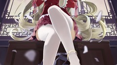 Flowers blondes long hair anime girls flower petals purple eyes 