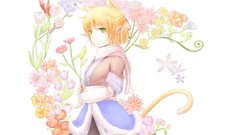 Flowers blondes scarfs blush anime girls green eyes short hair 