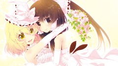 Flowers blondes smiling long hair brown eyes brunettes short 