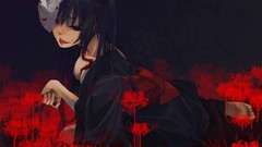 Flowers blood red eyes Ropes tongue masks long hair barefoot 