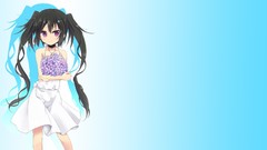 Flowers blue background long hair anime girls black hair purple 