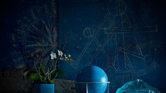 Flowers blue crystals globes indoors