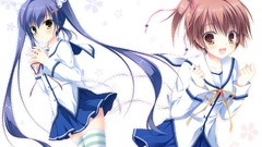 Flowers blue hair long hair anime girls brown eyes brunettes 