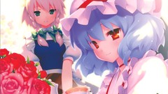 Flowers blue hair short hair braids remilia scarlet gray hair 