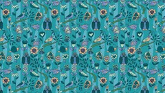 Flowers blue Owls cartoonish