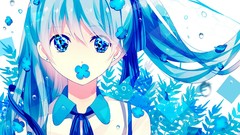 Flowers blue Plants Ribbons faces water drops earrings blue 