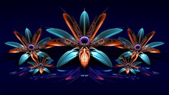 Flowers blue purple Fractals orange reflections digital art cgi