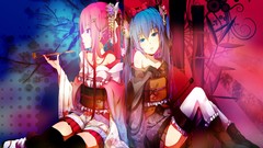 Flowers blue red branches weapons Katana socks bloom sitting 