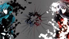 Flowers blue red dress red eyes gloves guitars elbows anime 