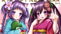 Flowers blush blue hair anime girls blue eyes nekomimi animal 