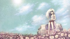 Flowers Books dress anime girls skyscapes
