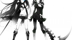 Flowers Books horns kimono Swords anime girls scythe black rock 