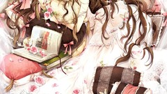 Flowers Books roses dress long hair anime girls artwork
