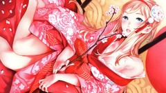 Flowers branches dress kimono bows blondes pillows blush long 