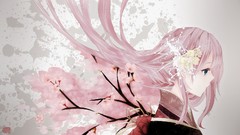 Flowers branches Profile Ribbons Spotted pink hair long hair 