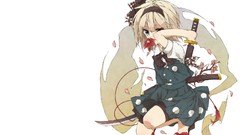 Flowers branches weapons Katana dress white background ghosts 