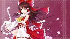 Flowers brown anime girls hakurei reimu touhou Japanese clothes