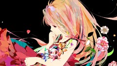 Flowers brown dress artist red eyes long hair anime girls 