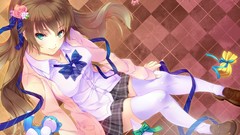 Flowers brown long hair anime girls green eyes original 