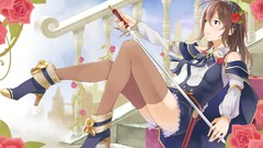 Flowers brown Swords anime girls