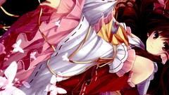 Flowers brunettes hakurei reimu touhou miko hair bow