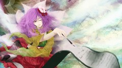 Flowers brush bows long hair wink touhou purple hair purple 