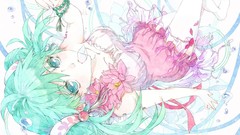 Flowers bubbles dress anime girls hatsune miku vocaloid 