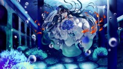 Flowers bubbles fish underwater blue eyes black hair wedding 