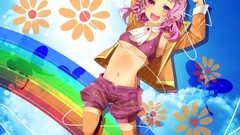 Flowers Butterflies Anime Shorts blondes pink hair long hair 