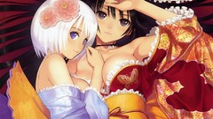 Flowers Butterflies Anime white hair kimono long hair anime 