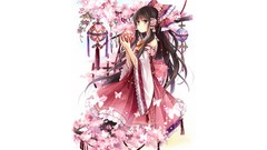 Flowers Butterflies branches white background red dress bows 