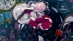 Flowers Butterflies Cards dress Alice in Wonderland white hair 