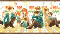 Flowers Butterflies children glasses red eyes blondes twins 