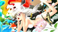 Flowers Butterflies fish headphones glasses white hair meganekko