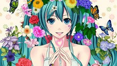 Flowers Butterflies hatsune miku vocaloid twintails