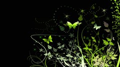 Flowers Butterflies pattern Green black background artistic