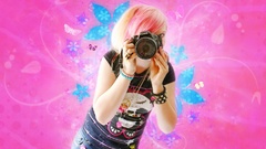 Flowers Butterflies pink woman Cameras multicolor canon colored 
