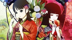 Flowers Butterflies red eyes kimono black hair jigoku shoujo 