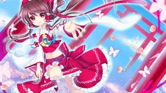 Flowers Butterflies roses dress red eyes smiling long hair 