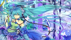 Flowers Butterflies roses Plants dress Ribbons long hair anime 