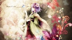 Flowers Butterflies text dress Ribbons short hair touhou purple 