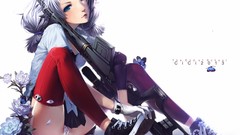 Flowers Butterflies text woman weapons Guns sneakers white 