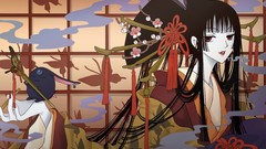 Flowers Butterflies woman Anime Japanese kimono long hair anime 
