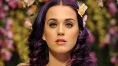 Flowers Butterflies woman katy perry singers purple hair