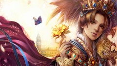 Flowers Butterflies woman tower feathers ornaments queen crowns 