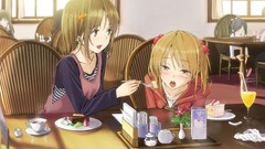 Flowers cakes blondes blush brown eyes brunettes twintails soft 