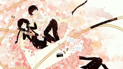 Flowers Cameras anime girls school uniforms black hair holding 